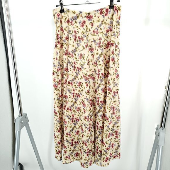 VTG 90s All Over Floral Print Midi Skirt S (Tag size 9) Yellow - Picture 2 of 16